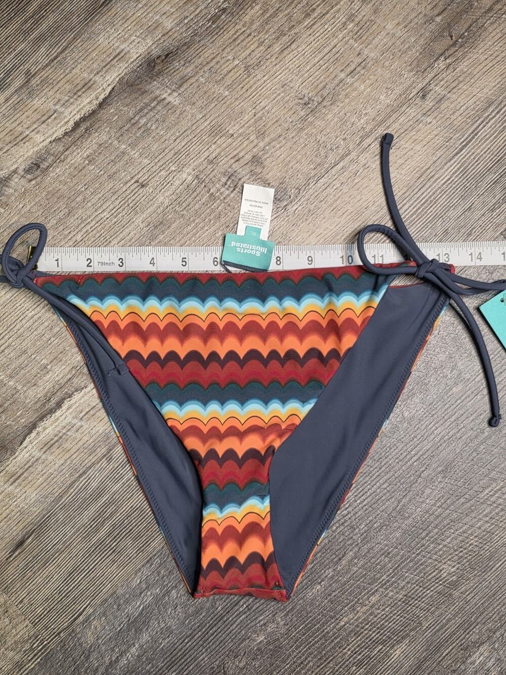 Sports Illustrated Reversible Tie Side Bikini Bottom Multi Wavy Stripe Size XL